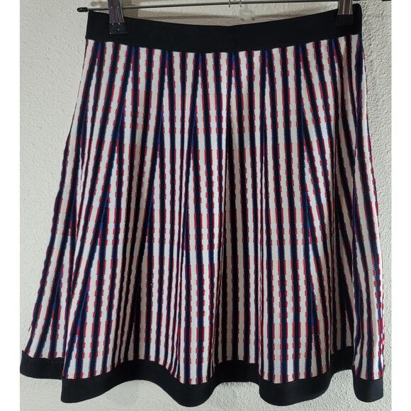 Lucy Paris White Red Blue A-Line Mini Skirt Large Flat Front Lightweight Flowy - Picture 1 of 4